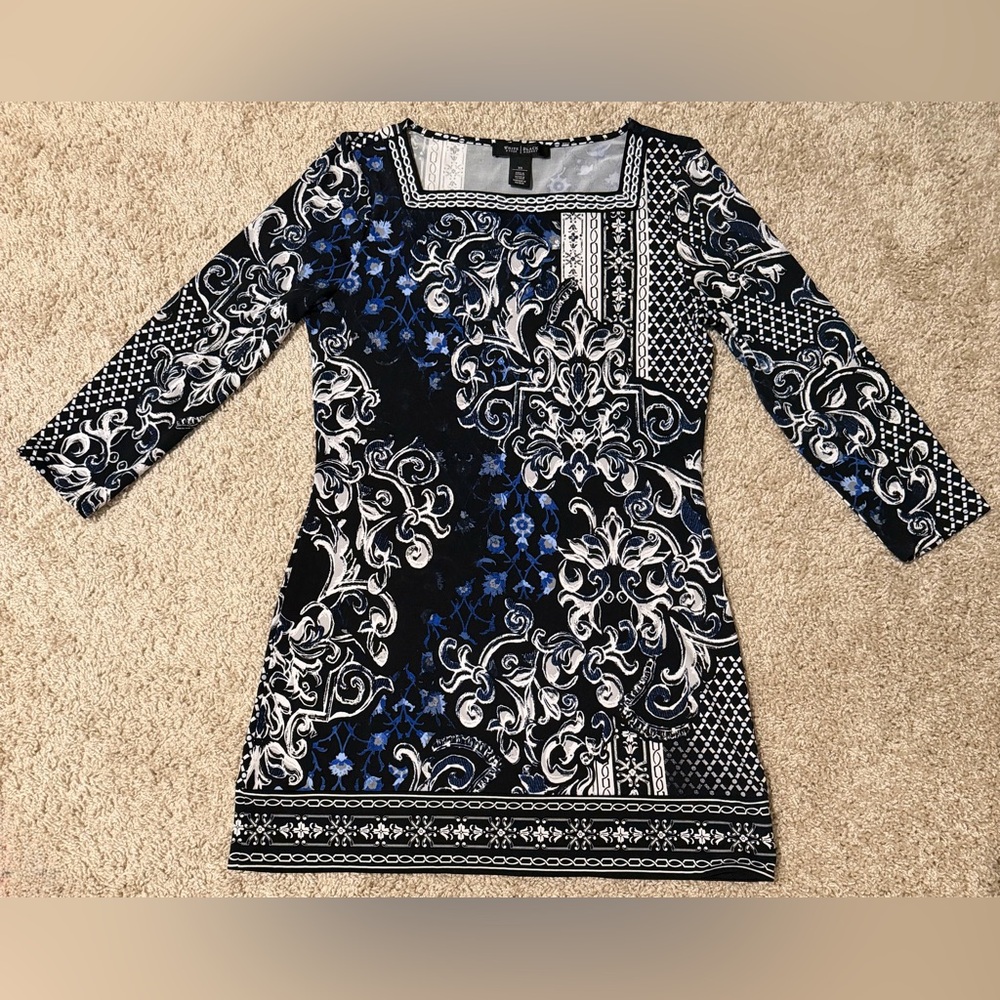 White House Black Market Dress Women’s Size XS Floral 3/4 Sleeve Fit N Flare